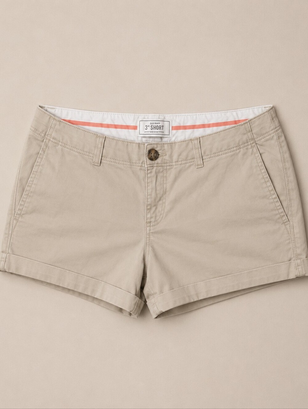 Old Navy Khaki Chino Shorts 3.5" Rolled Oats Women's Size 12 Summer Preppy Norm - Picture 3 of 10